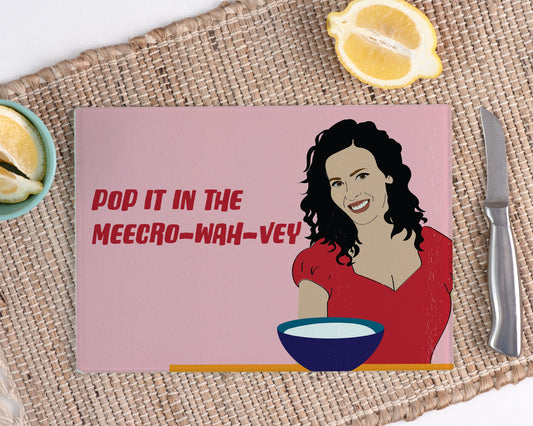 Nigella Lawson Microwave Meecro Wahvey Pronounce Glass Cutting Chopping board A4 Chef Gift Funny