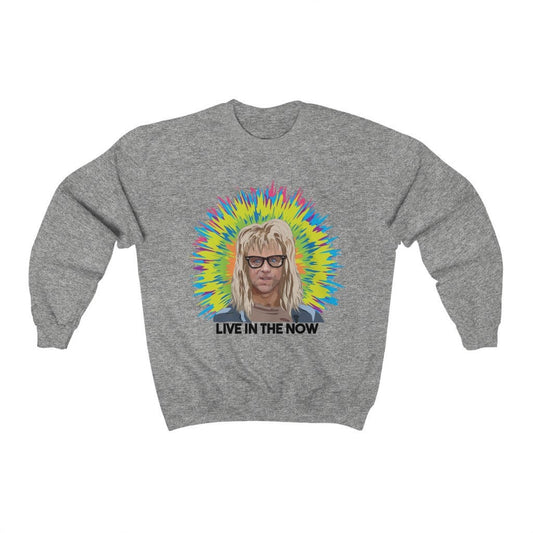 Waynes World Garth Live In The Now Lighter Colours Crewneck Sweatshirt